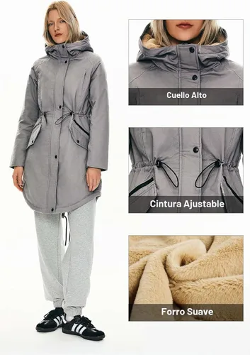 Vista 6 de Orolay Chaqueta de invierno con capucha para mujer, tipo parka, forrada de polar grueso, con bolsillos Beige