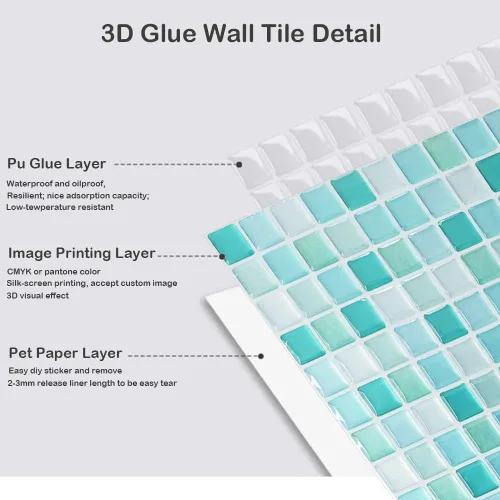 Vista 5 de HyFanStr Adhesivos de azulejos de mosaico 3D para despegar y pegar, decoración del hogar para cocina, baño, 9.26 x 9.26 pulgadas (paquete de 4)