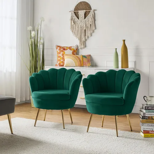 Vista 45 de HULALA HOME Silla decorativa moderna de terciopelo con respaldo en forma de concha, bonito sillón para sala de estar, dormitorio con patas doradas