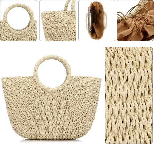 Vista 3 de Bolso de playa de verano para mujer, bolso de mano con asa superior, bolso de viaje de gran capacidad, bolso de mano tejido a mano, bolso grande