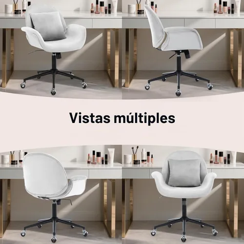 Vista 8 de Silla de escritorio de terciopelo, moderna silla de oficina en casa con altura ajustable giratoria para computadora ejecutiva con almohada, sillón