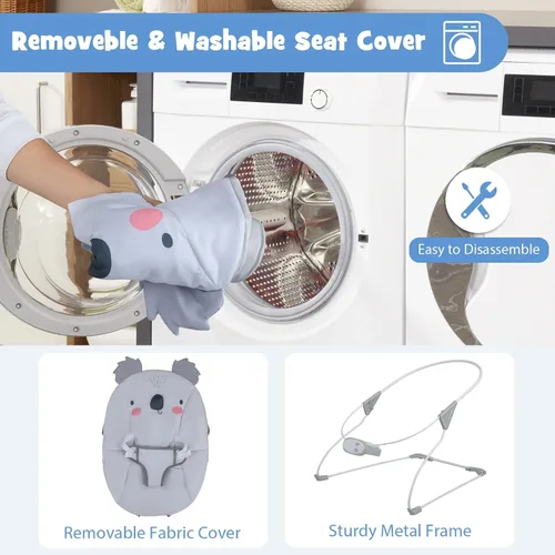 Vista 5 de BABY JOY Gorila para bebé, asiento portátil para bebé con vibración y música, barra extraíble y cubierta de tela, arnés de seguridad de 3 puntos