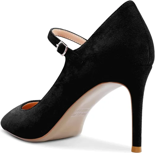 Vista 3 de Aachcol Zapatos de vestir Mary Jane con correa de aguja de tacón medio puntiagudo, zapatos de vestir clásicos de 3 pulgadas