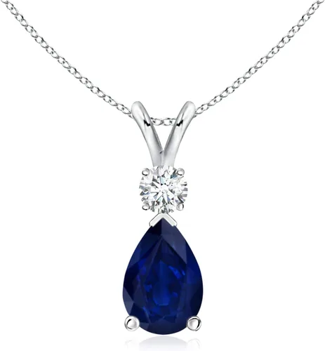 Vista 15 de Angara Colgante de lágrima de zafiro azul natural con diamante en plata/oro macizo de 14 quilates/platino Cumpleaños, compromiso, aniversario