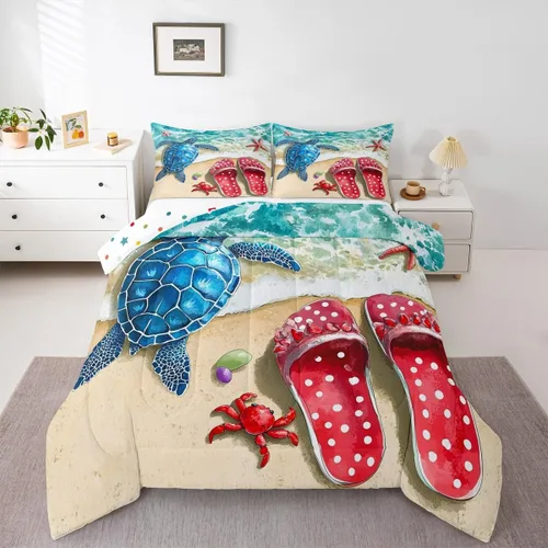 Vista 29 de Erosebridal Edredón náutico costero, juego de ropa de cama y colecciones de playa de verano, estilo clásico, edredón de plumón oceánico