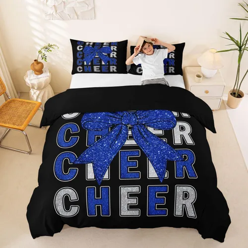 Vista 48 de Feelyou Funda de edredón con lazo de animadora, tamaño individual, para niños y niñas, divertido juego de ropa de cama deportiva, 2 piezas, Azul