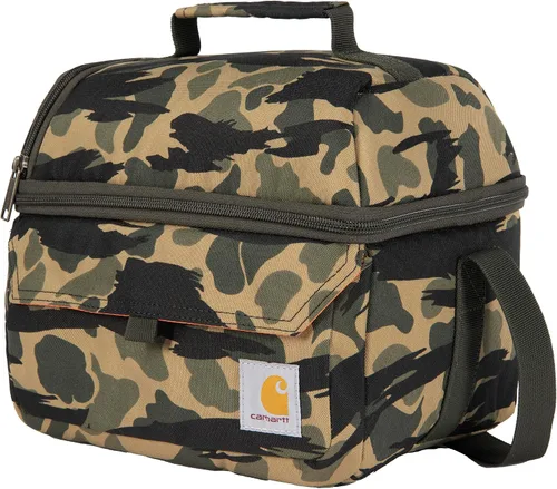 Vista 2 de Carhartt Lonchera con dos compartimentos para 12 latas, duradera, totalmente aislada, para mujeres y hombres, lonchera grande (negro)