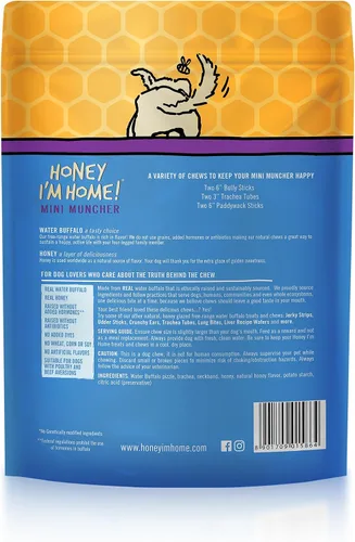 Vista 2 de Honey I'm Home, Mini Muncher Buffalo - Paquete variado de masticables para perros, 3.53 onzas, totalmente naturales, de corral, saludable, sin