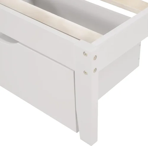 Vista 4 de Base de cama de plataforma tamaño matrimonial con cabecero, cama de plataforma con 2 cajones, cama de plataforma de madera, no necesita somier