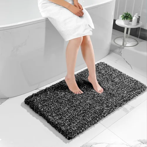 Vista 36 de Yimobra Alfombras de baño en negro y blanco antideslizantes lavables, tapetes de baño ultra suaves y absorbentes de agua, alfombra de ducha suave