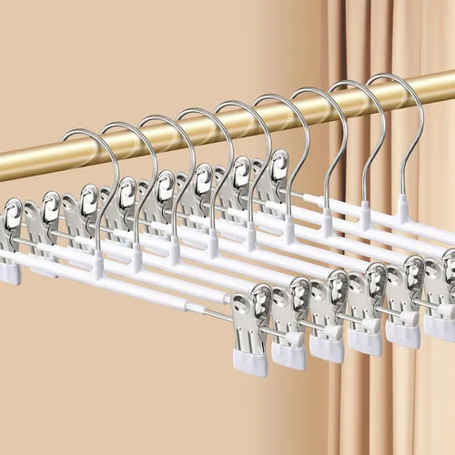 Vista 12 de Perchas para pantalones con clips, paquete de 10 perchas ajustables para falda para mujer, perchas antideslizantes para pantalones de mezclilla