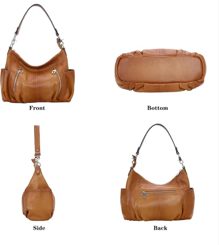 Vista 4 de HESHE Monederos de cuero genuino para mujer, bolso de hombro Hobo, bolso cruzado, bolsos de diseñador para damas