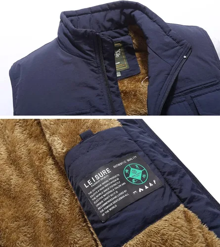 Vista 4 de Msmsse Chaleco acolchado de invierno para hombre, chaleco acolchado con cuello alto, chaleco acolchado cálido