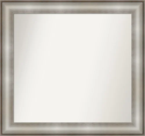 Vista 432 de Amanti Art Espejo de baño plateado para sobre el fregadero, 28 x 37 pulgadas, elegante espejo rectangular de peltre cepillado, marco de madera