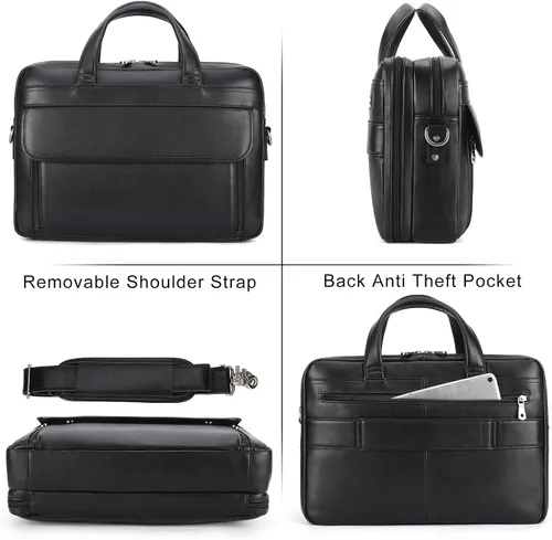 Vista 3 de Masa Kawa Maletín de Cuero para Hombre de 15.6", 17" para Computadora Portátil, Bolso de Negocios, Viaje, Trabajo, Mensajero, Bandolera, Bolso