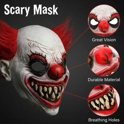 Vista 3 de Clown Mask Halloween Scary Clown Mask Red
