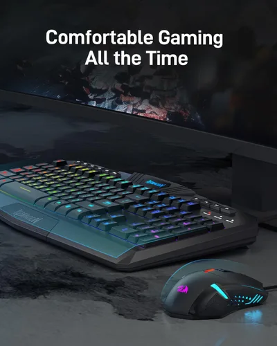 Vista 6 de Redragon Teclado y mouse programables para juegos S101 actualizados, teclado retroiluminado RGB con software, teclas de grabación macro
