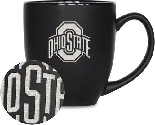 Vista 357 de Rico Industries - Taza de cerámica mate negra con grabado láser estándar de 15oz para NCAA (escuelas T & U) - Para bebidas calientes o frías