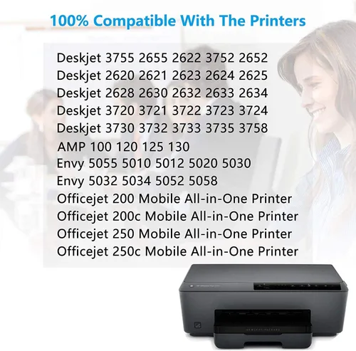 Vista 2 de Cartucho de tinta remanufacturado 65 XL 65XL N9K04AN N9K03AN compatible con HP Envy 5052 5055 5058 Deskjet 2624 2652 2655 3720 3730 3752 3755