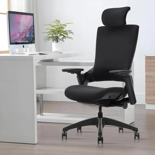 Vista 9 de CLATINA Silla ejecutiva ergonómica de alta rotación con cabeza de altura ajustable, reposabrazos 3D, soporte lumbar y respaldo tapizado para oficina