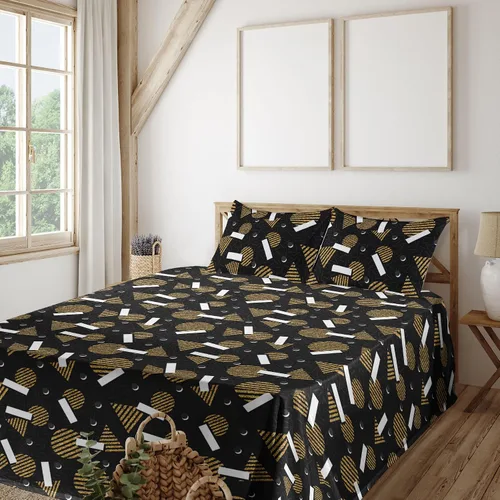 Vista 23 de Ambesonne Juego de sábanas vintage, diseño de curvas de inspiración victoriana, estampado de hojas y flores, sábana bajera y encimera con fundas