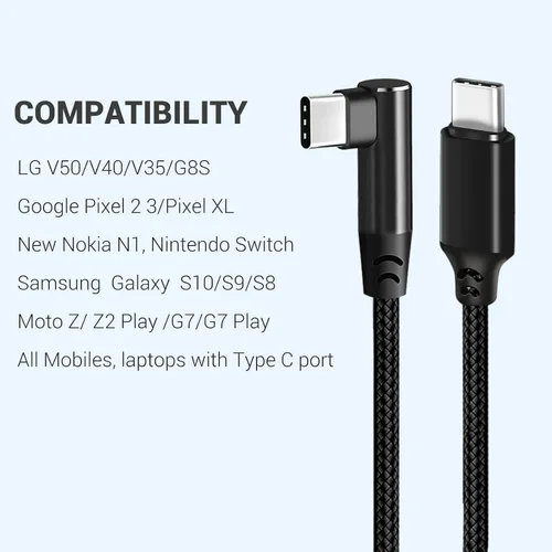 Vista 6 de Cable USB C a USB C de 1 pie, paquete de 3 cables, de ángulo recto de 90 grados, tipo C, cable de carga rápida PD de 60W, USB 2.0, trenzado
