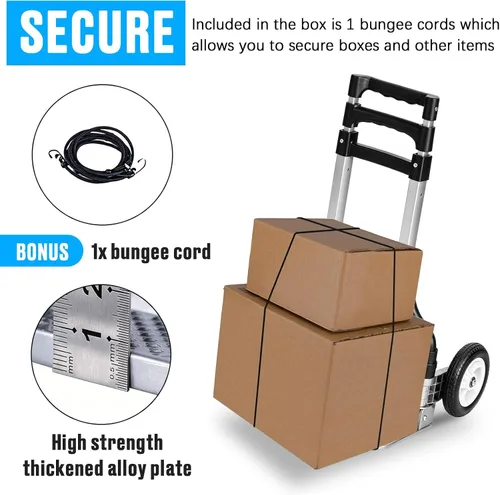 Vista 8 de Carro de mano plegable de aluminio, carrito de mano plegable de aluminio, carrito de equipaje con capacidad máxima de 175 libras, con mango