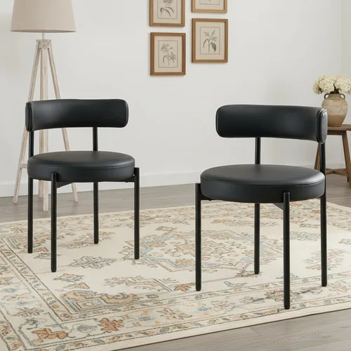 Vista 15 de Juego de 2 sillas de comedor Boucle, sillas de comedor beige con asiento tapizado y respaldo redondo, sillas de cocina modernas de mediados de siglo