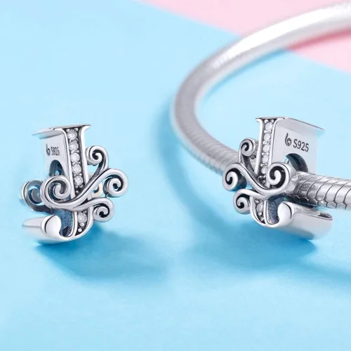 Vista 2 de Plata de ley 925 maciza con piedras cúbicas, opciones de regalo completas AZ alfabeto encantador, letras abalorios para pulseras europeas Pandora