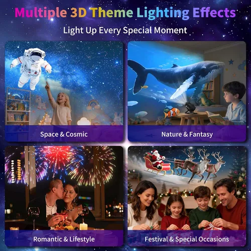 Vista 13 de FlyLily Proyector de galaxia 3D, proyector dinámico de estrellas con ruido blanco y altavoz Bluetooth, proyector de luz nocturna de 60 escenas