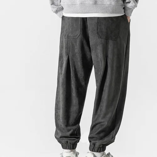 Vista 4 de oelaio Pantalones deportivos de forro polar para hombre, holgados, rectos, chinos, casuales, con cintura elástica, con cordón, pantalones deportivos