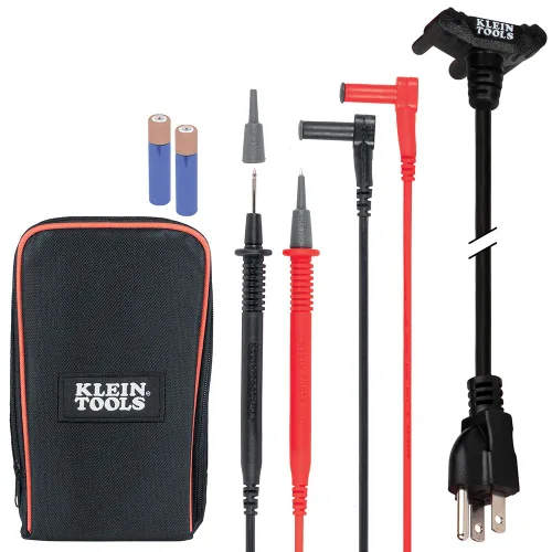 Vista 6 de Klein Tools ET270 Multímetro digital de rango automático, CA/CC, resistencia, continuidad, probador de receptáculo GFCI con cables de prueba y cable