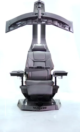 Vista 3 de Imperatorworks CLUVENS Manticore Modelo Zero Gravity - Silla de juegos para cabina de juegos, asiento ejecutivo (negro) compatible con 3 monitores