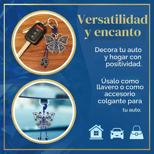 Vista 3 de LUCKBOOSTIUM Evil Eye Animal Keychain & Protection, Evil Eye Car Hanging Ornament, Rear View Mirror Accessories, Home Decor Azul