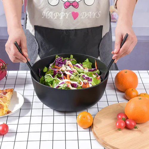Vista 6 de LOVYANXUE - Juego de ensaladera de fibra de bambú con utensilios para servir de gran tamaño de 9.8 pulgadas, juego de mezcla de bambú natural