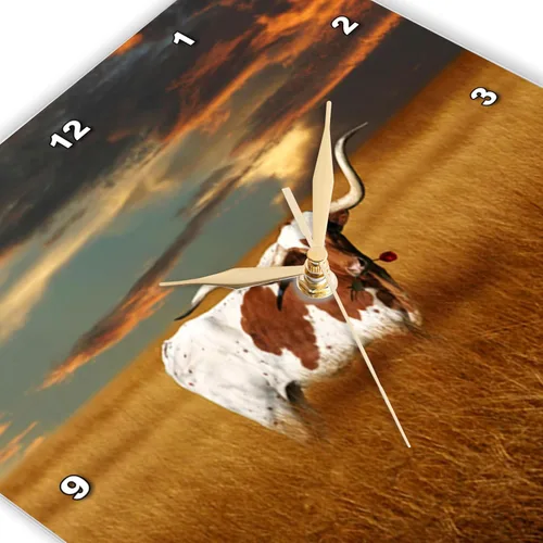 Vista 3 de 3dRose DPP_62229_3 Un reloj de pared Texas Longhorn, 15 x 15 pulgadas