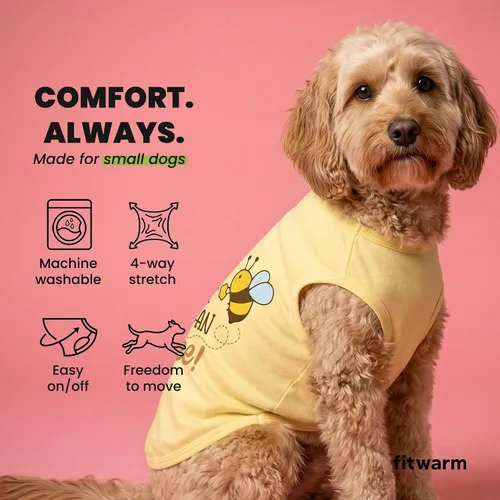 Vista 6 de Camisa para perro Fitwarm Bee The Best You Can, ropa de verano para perros pequeños niño y niña, divertido atuendo para mascotas, amarillo, marrón