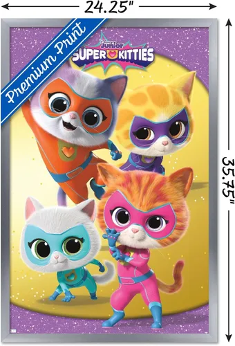 Vista 3 de Trends International Disney Junior Super Kitties - Póster de pared de grupo, 34 pulgadas de largo x 22.4 pulgadas, versión enmarcada en plata