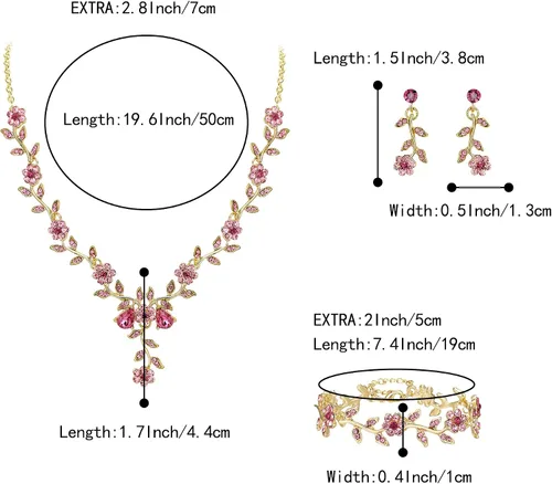 Vista 6 de BriLove Juego de collar con colgante de cristal y flores para mujer, joyería de boda para novia, Cristal Metal