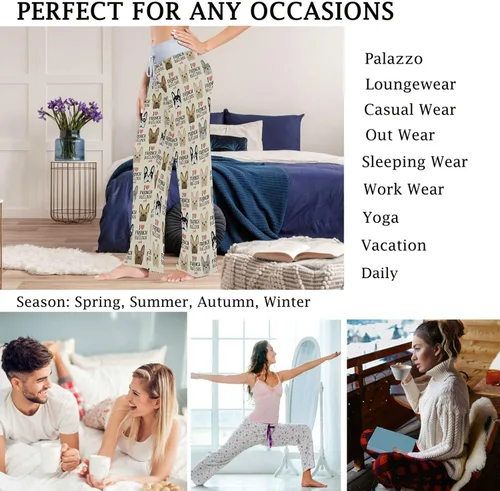 Vista 5 de ZzWwR Pantalones de pijama cómodos con cordón para mujer, cintura alta, pierna ancha, ropa de dormir