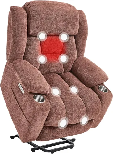 Vista 13 de FLEXISPOT Silla reclinable eléctrica con masaje y calor, silla elevadora de un solo motor, tapicería de tela de felpilla, USB/tipo C, portavasos