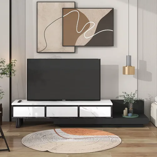 Vista 11 de Soporte de TV versátil de alto brillo con luces LED que cambian de color y 2 estantes de vidrio templado, centro de entretenimiento para televisores