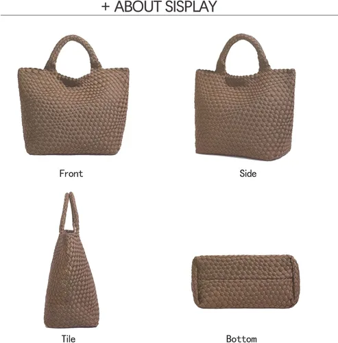 Vista 4 de JINMANXUE Bolso Hobo tejido para mujer, bolso de mano de neopreno de gran capacidad, bolso de hombro casual hecho a mano