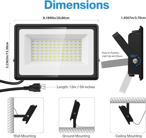 Vista 8 de Olafus Paquete de 4 luces LED de 90 W para exteriores, 9000 lm superbrillantes, luces de trabajo LED enchufables, 6500 K IP66 impermeable