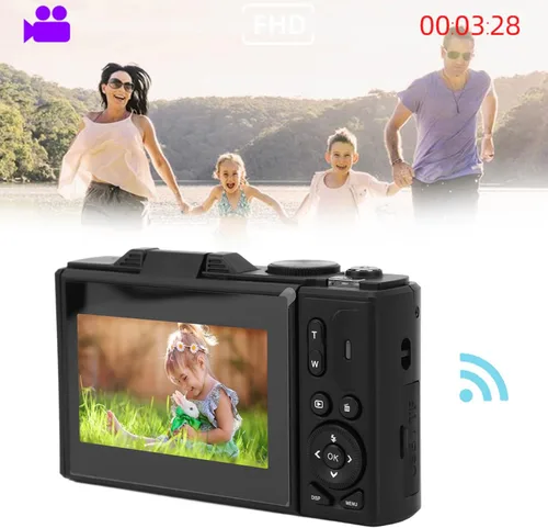 Vista 5 de Cámara digital de 64 MP, pantalla de 3 pulgadas, cámara digital compacta retro de video 4K, zoom digital 18X, cámara de vlogging recargable
