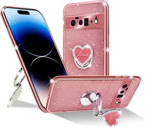 Vista 13 de Funda protectora transparente de 3 capas con anillo bonito soporte, para mujeres y niñas, para Pixel 6 2021 (lavanda)