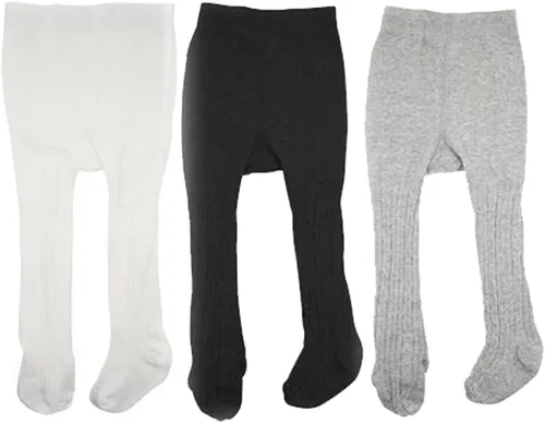 Vista 6 de HLJgift 3 pares de pantalones de algodón para bebés y niñas (4T6T, negro, blanco y gris)