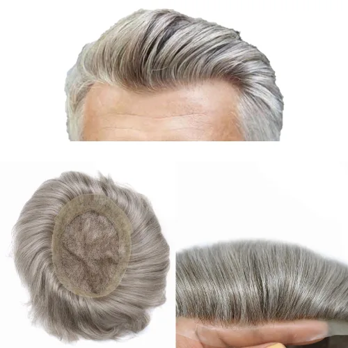 Vista 17 de Toupee For Men Real Human Hair Mens Toupee Hair Replacement System Swiss Lace Toupee For Men Natural Human Hair Piece Mens Toupee6*8"-90% density#2