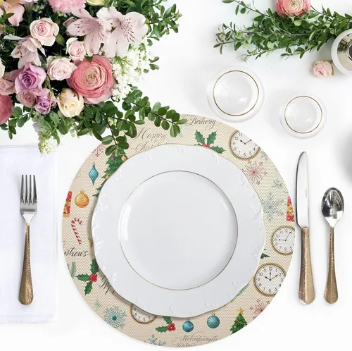 Vista 5 de Christmas Trees Beige Table Place Mats, Heat Resistant Non Slip Dinner Placemats Round for Kitchen one sizex6