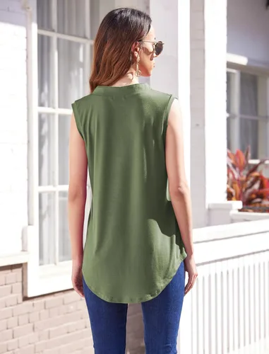 Vista 2 de Halife Women's Sleeveless Floral Print V Neck Tunic Tank Tops Blouse Shirts